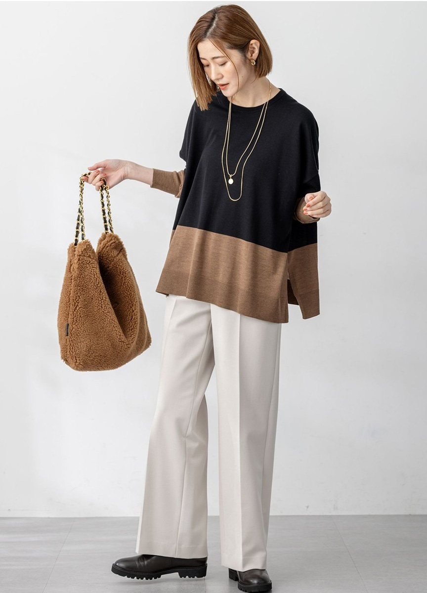 精紡羊毛配色連袖針織衫